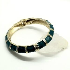 Gold-Tone Teal Green Enamel Hinged Bangle Bracelet